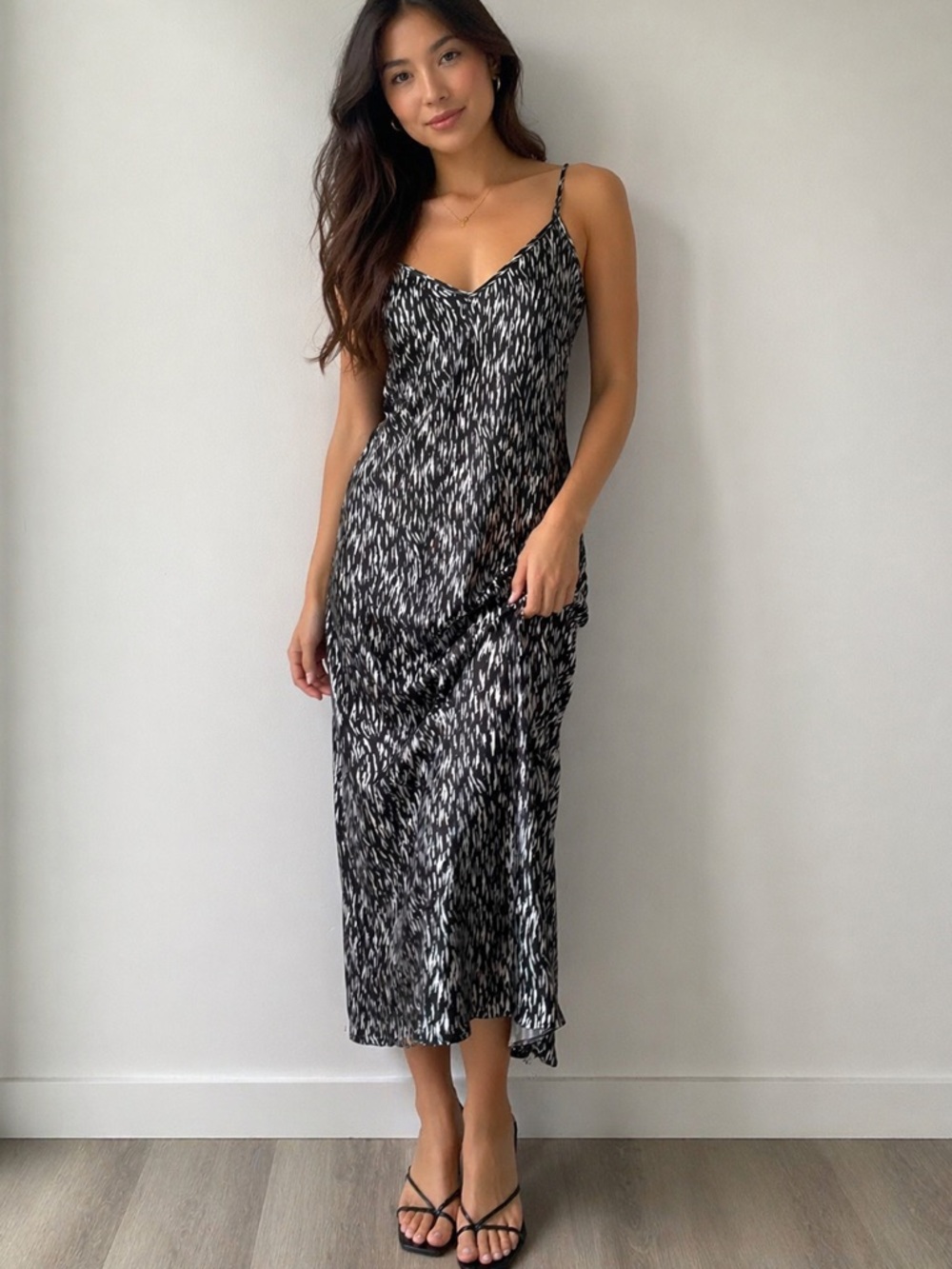 Calvin Klein Jeans Black and White Printed Midi Slip Dress